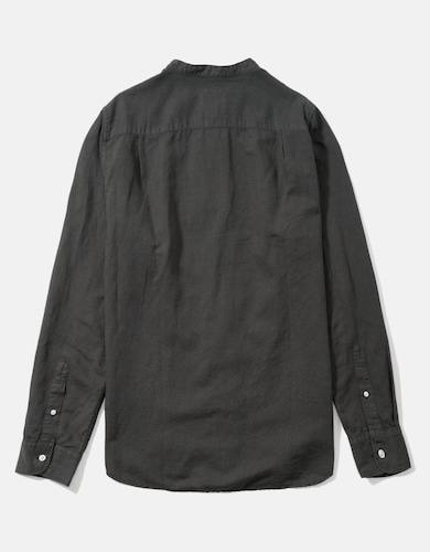 American Eagle linen blend band collar shirt in a solid charcoal gray color