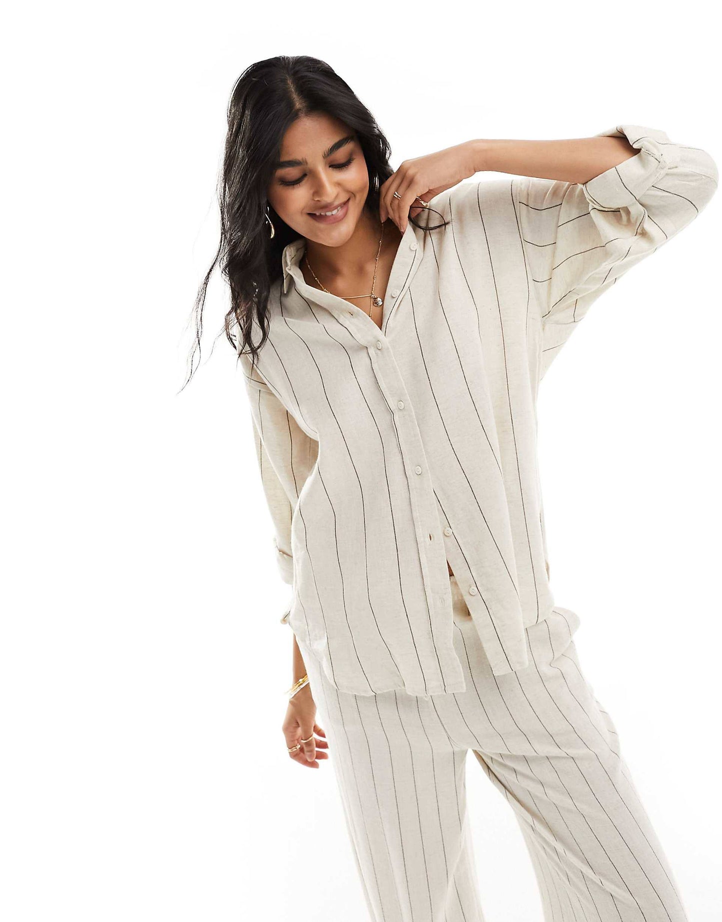 Stradivarius Linen-look flowing shirt - Striped