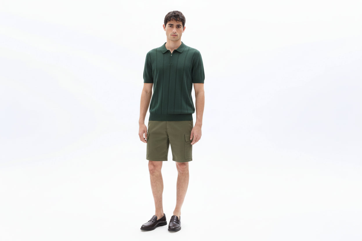 Celio striped zip-neck polo Tee