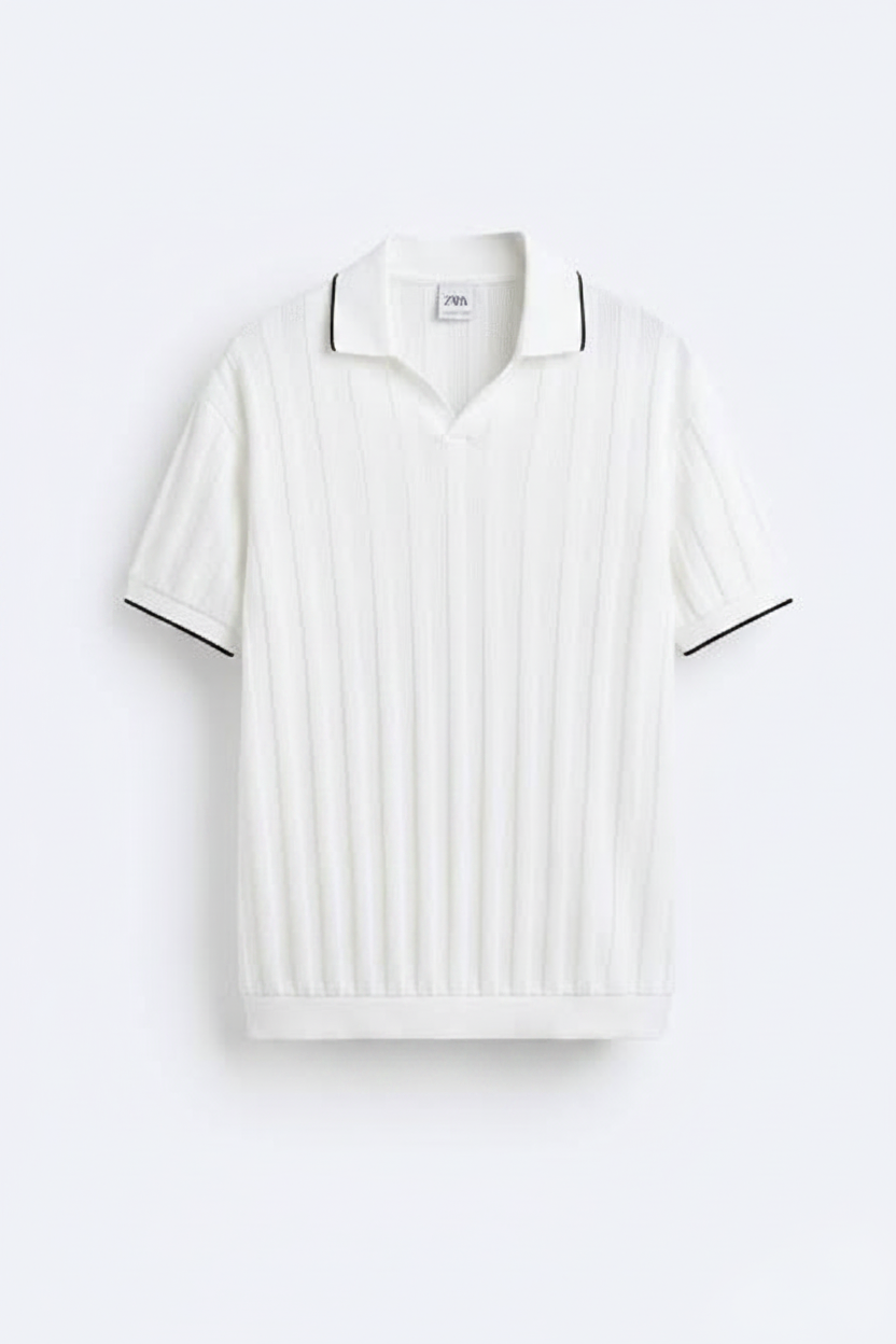 Zara knitted polo Tee - white