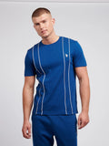 US Polo Assn. blue cotton t-shirt featuring white vertical piping and an embroidered logo.