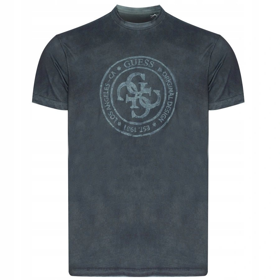 Guess regular fit t-shirt in charcoal grey featuring a front logo stamp