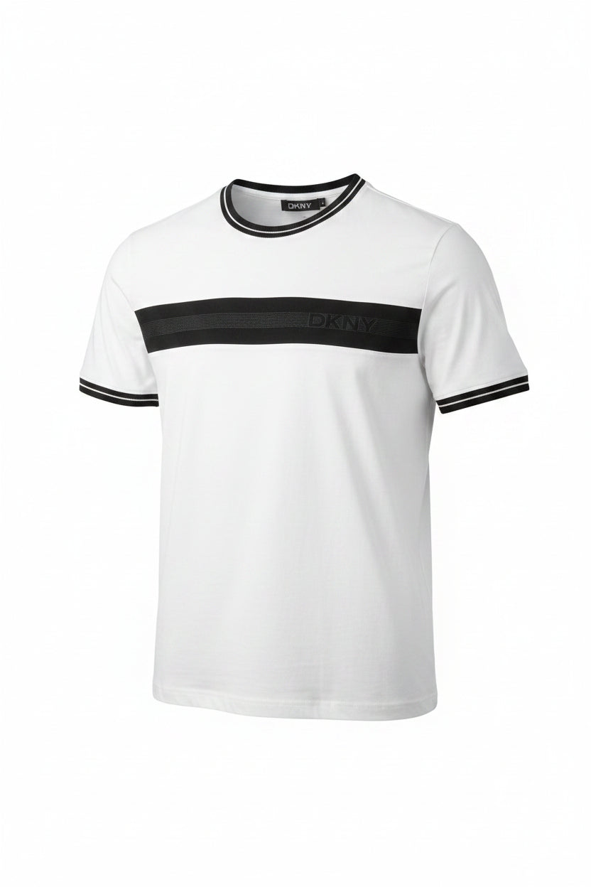 DKNY t-shirt for men with a black chest stripe and crew neck