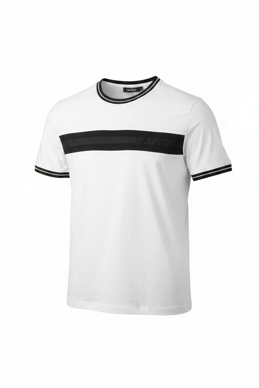 DKNY t-shirt for men with a black chest stripe and crew neck