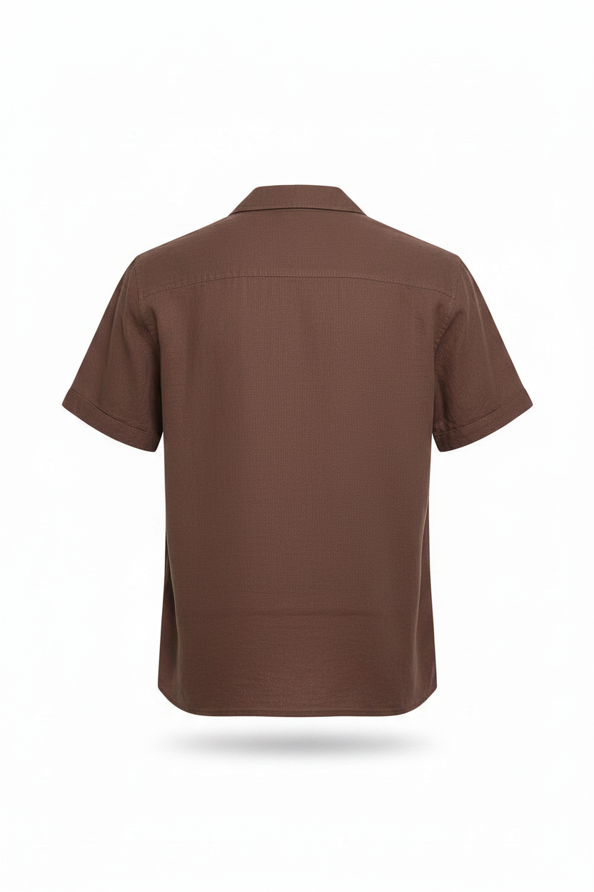 Good&Fellow -Brown Linen-Blend Short-Sleeve Resort neck shirt