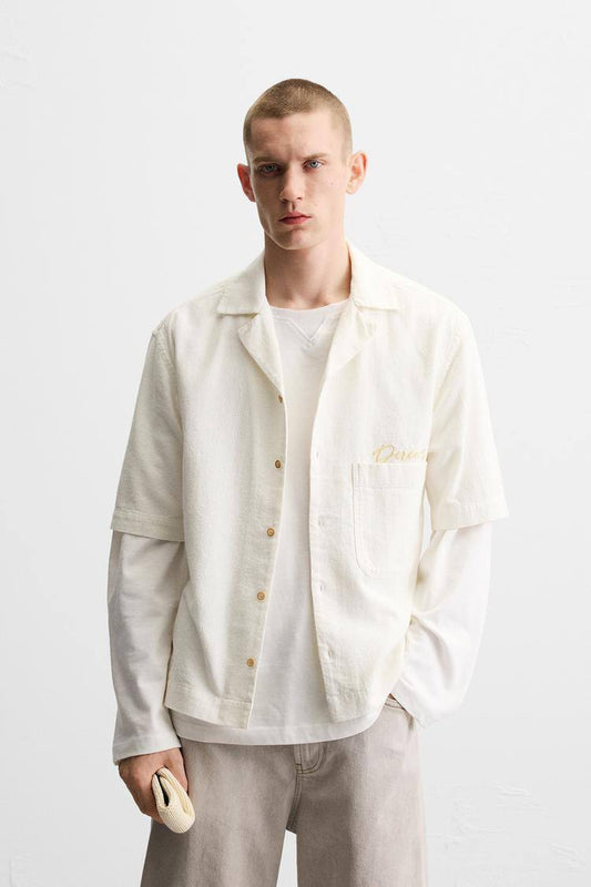 zara linen short sleeve boxyfit shirt