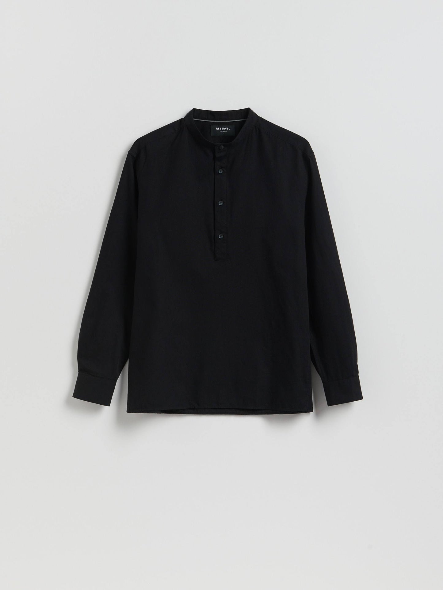 Reserved black regular fit shirt with a stand-up collar and long buttoned cuffs