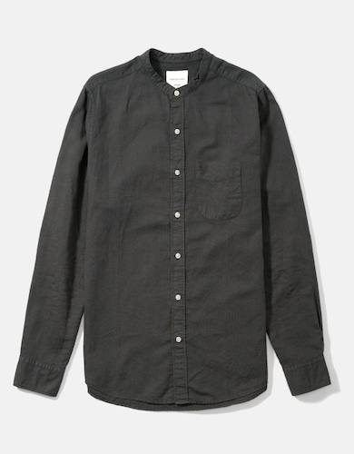 American Eagle linen blend band collar shirt in a solid charcoal gray color