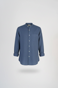 American Eagle Men's Blue Linen Blend Band Collar Button-Up Shirt.