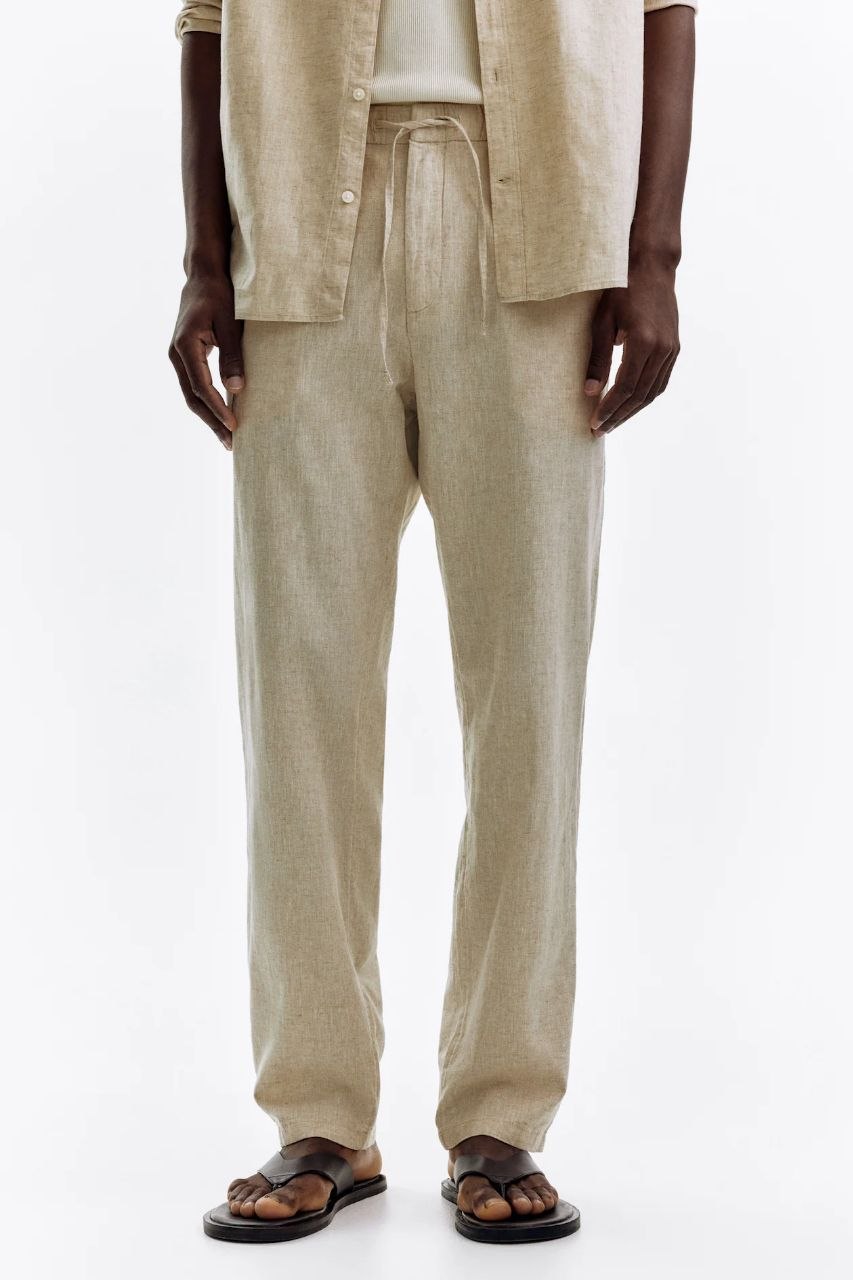 H&M | Cream Regular Fit Linen-blend Pants