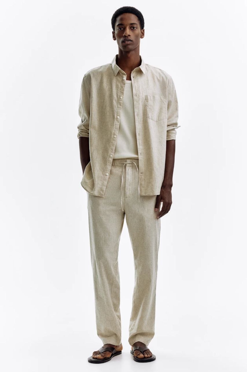 H&M | Cream Regular Fit Linen-blend Pants