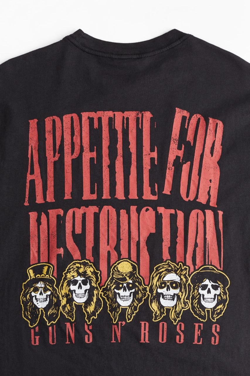 H&M Loose Fit Vintage-look printed T-shirt in black