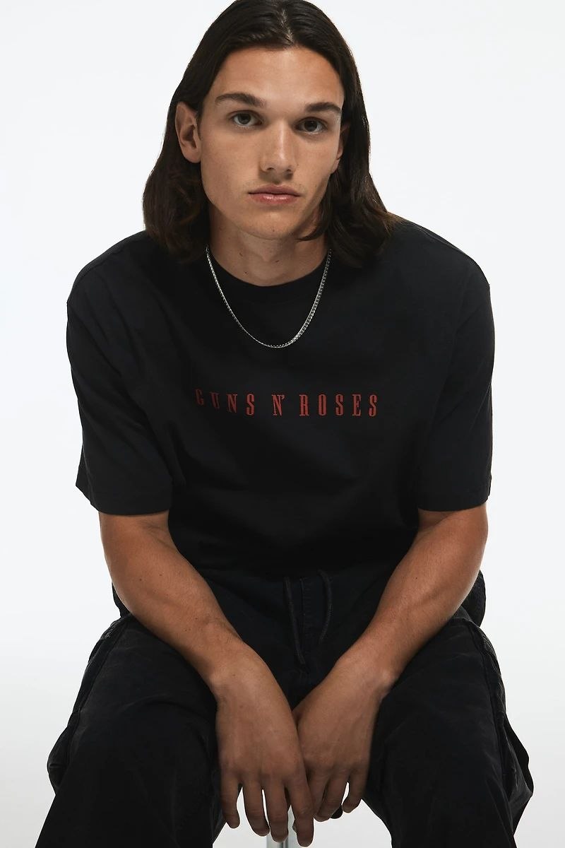 H&M Loose Fit Vintage-look printed T-shirt in black
