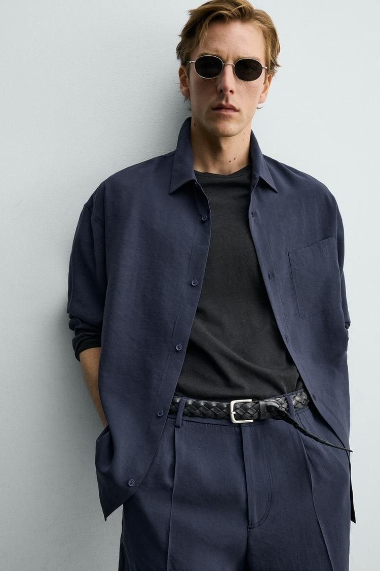 Zara oxford navy blue shirt | Relaxed fit