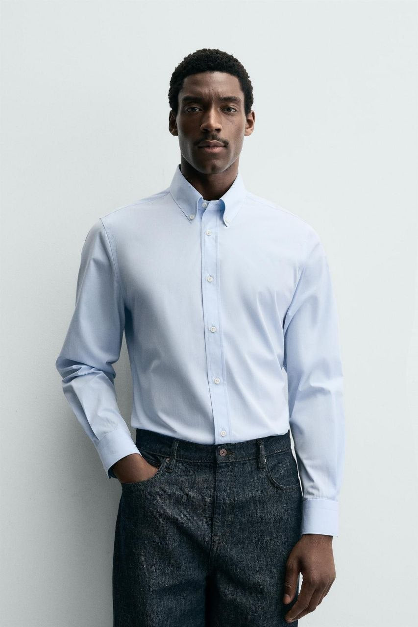 Zara Sky Blue Slim Fit Shirt