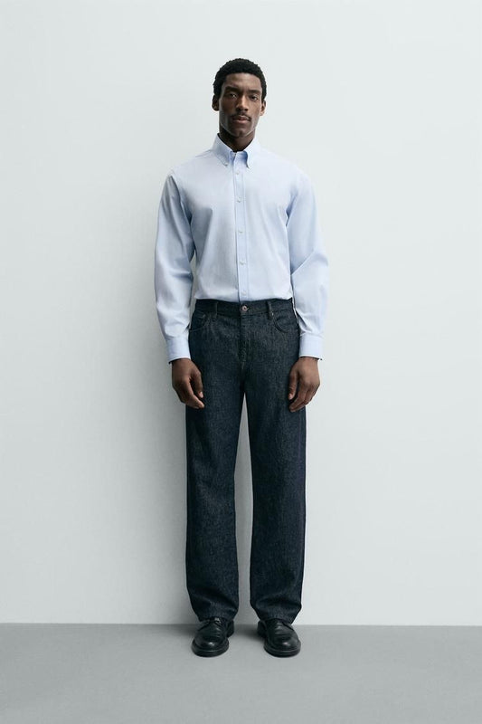 Zara Sky Blue Slim Fit Shirt