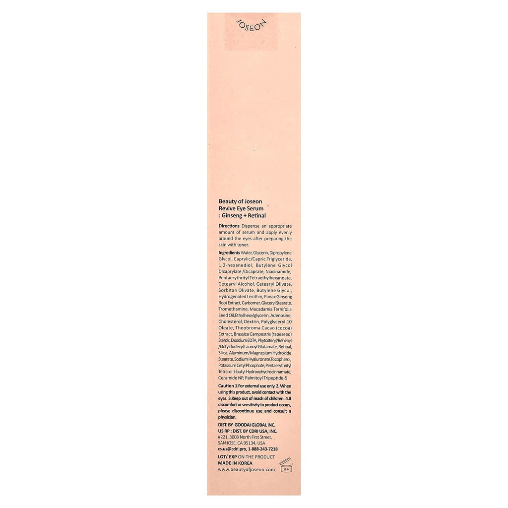 Beauty of Joseon Korean Eye Serum: Ginseng + Retinal 30ml, Pink, 1 Fl Oz (Pack 1)