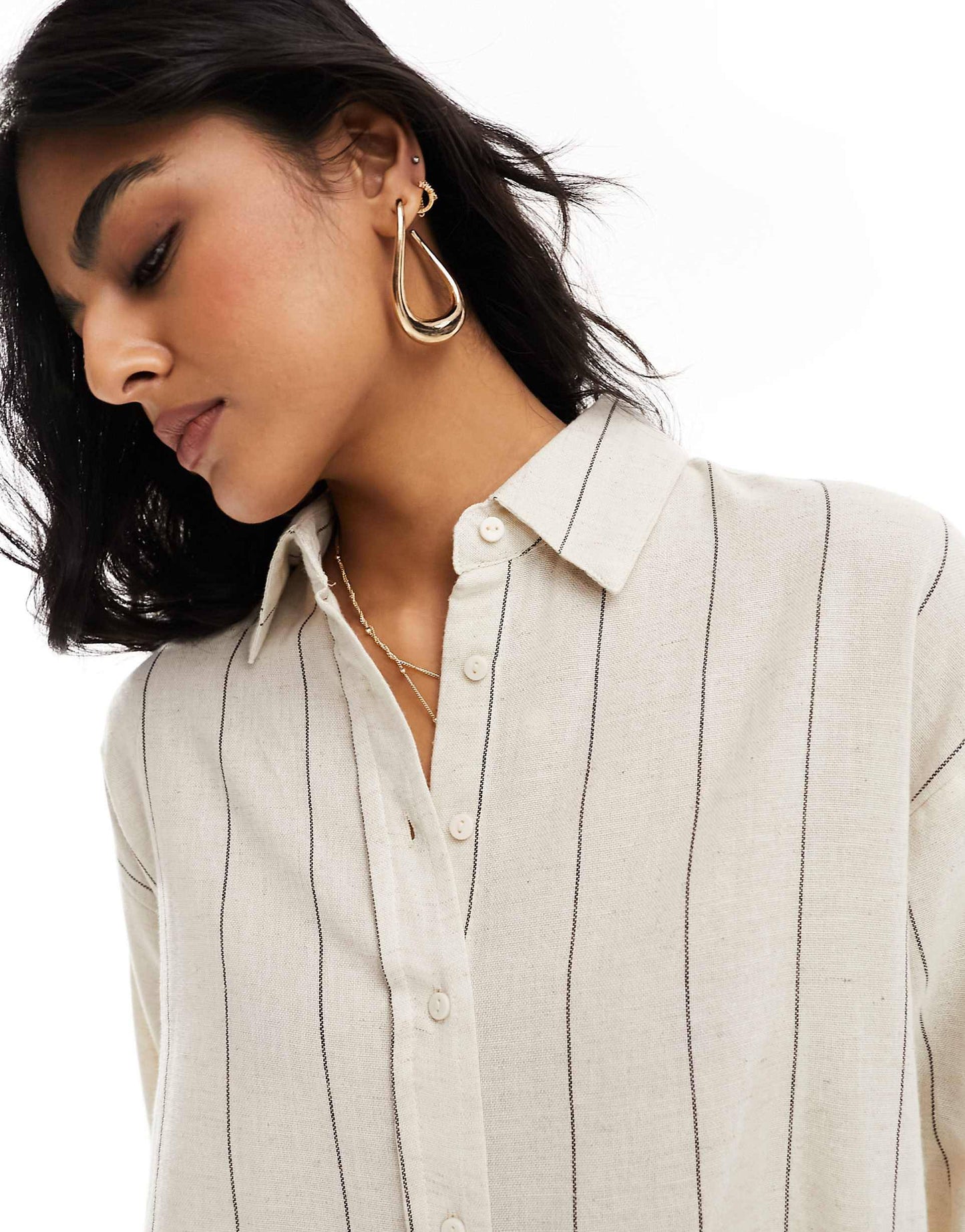 Stradivarius Linen-look flowing shirt - Striped