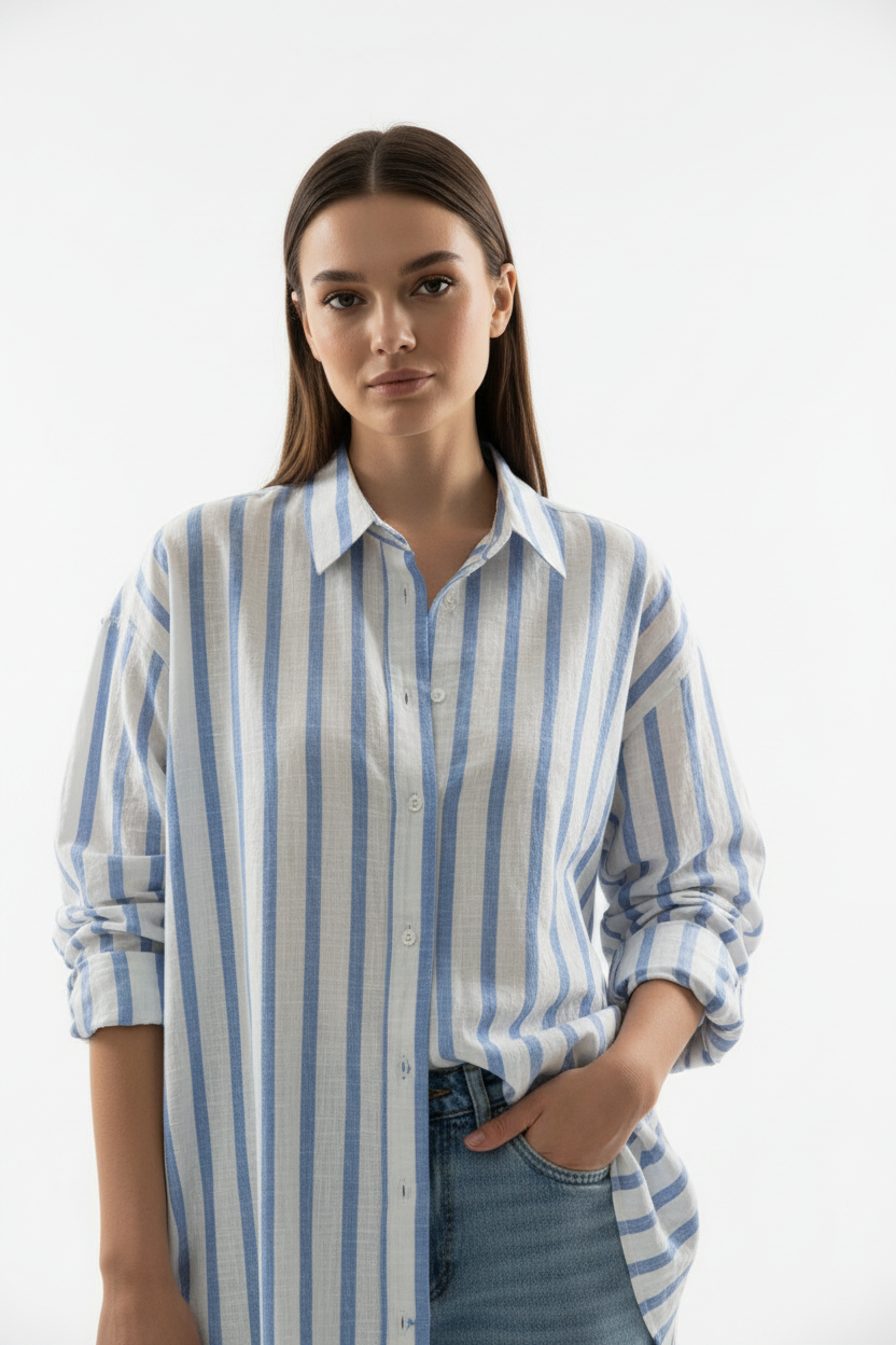 Stradivarius Linen-look flowing shirt - Striped