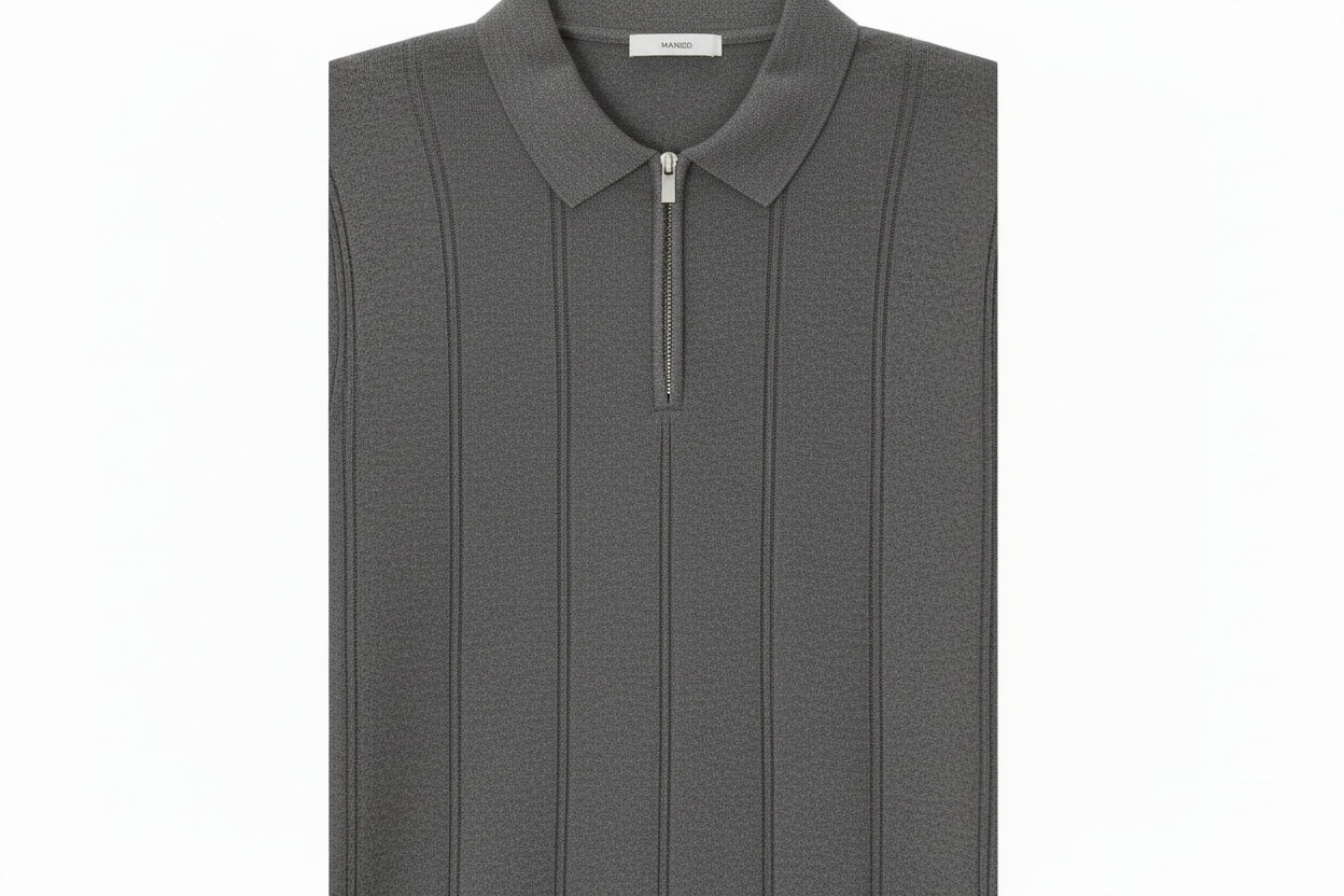 Celio striped zip-neck polo Tee