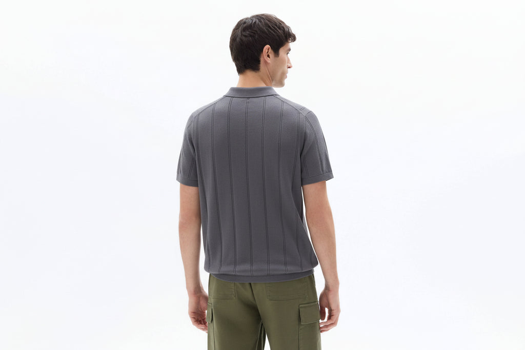 Celio striped zip-neck polo Tee