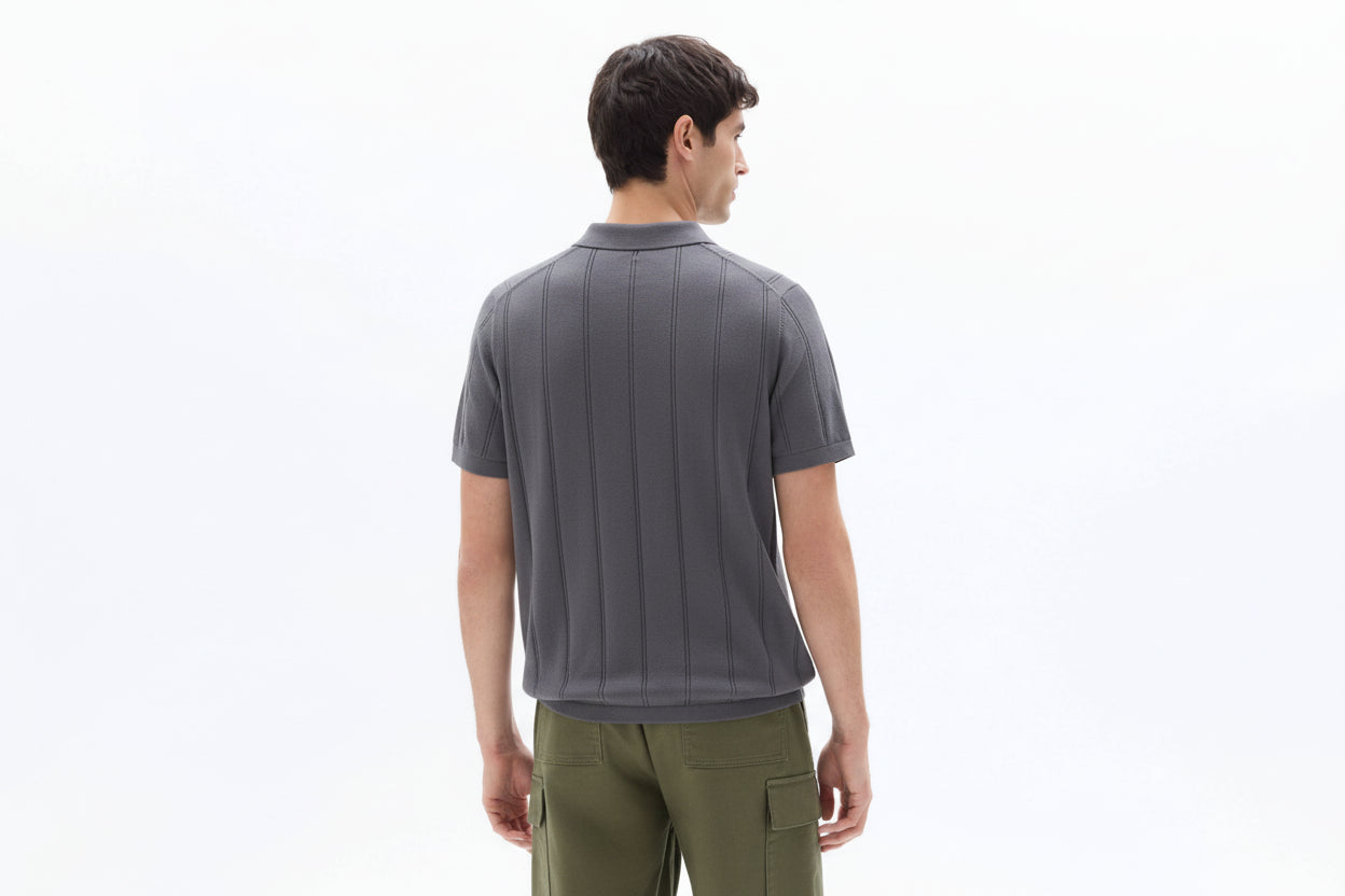 Celio striped zip-neck polo Tee