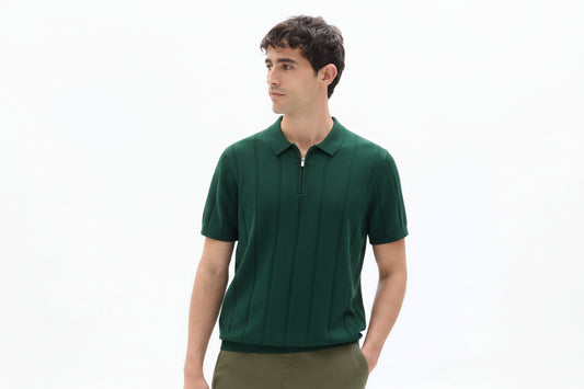 Celio striped zip-neck polo Tee