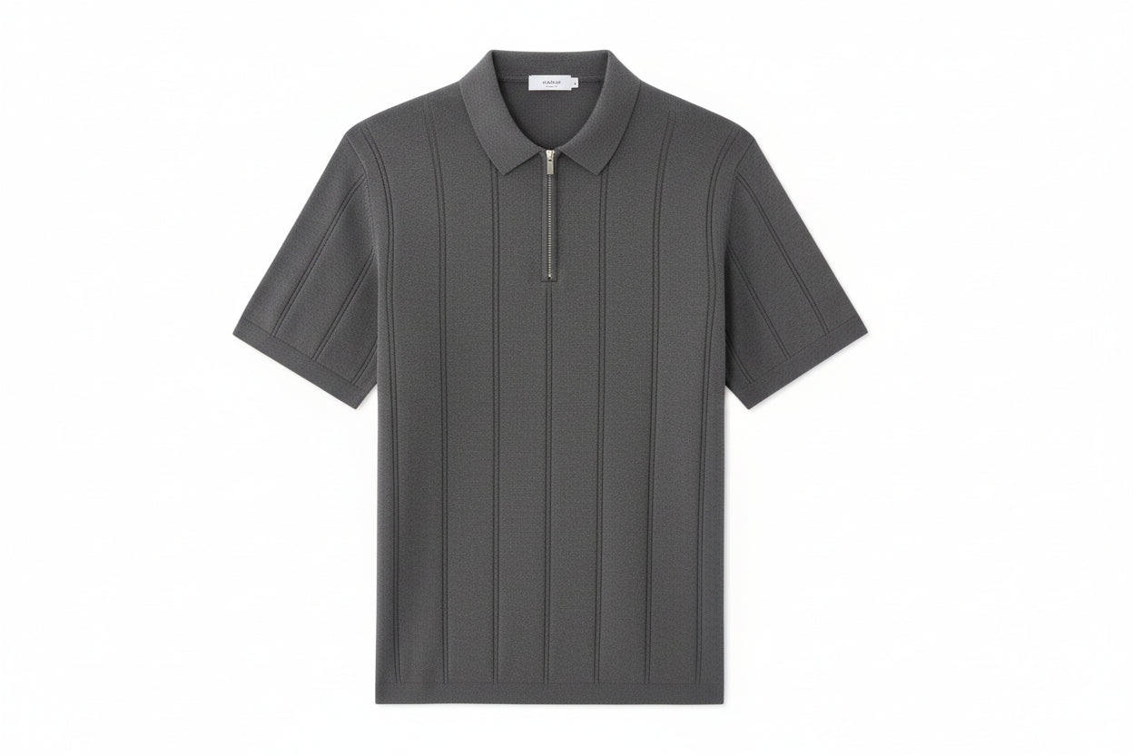 Celio striped zip-neck polo Tee