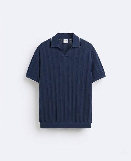 Zara knitted polo Tee - Navy