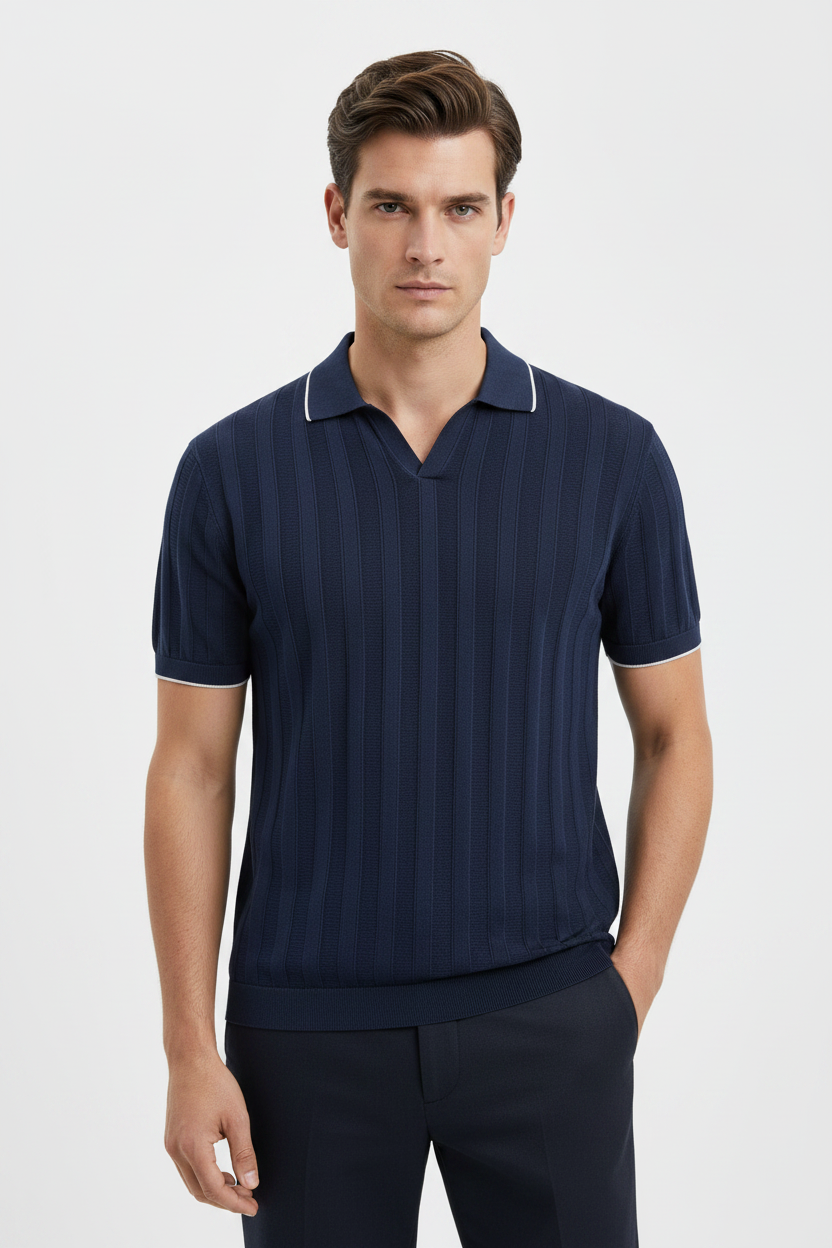 Zara knitted polo Tee - Navy