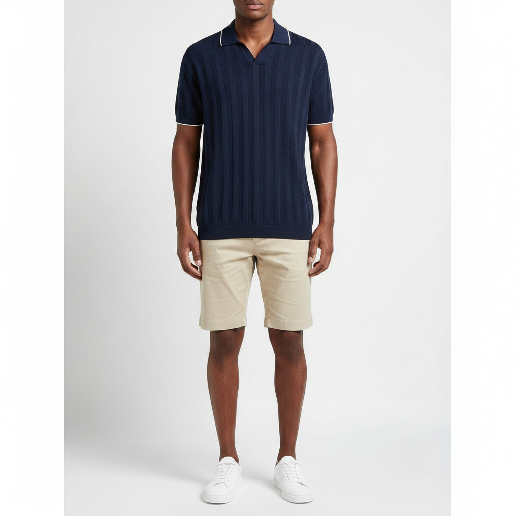 Zara knitted polo Tee - Navy