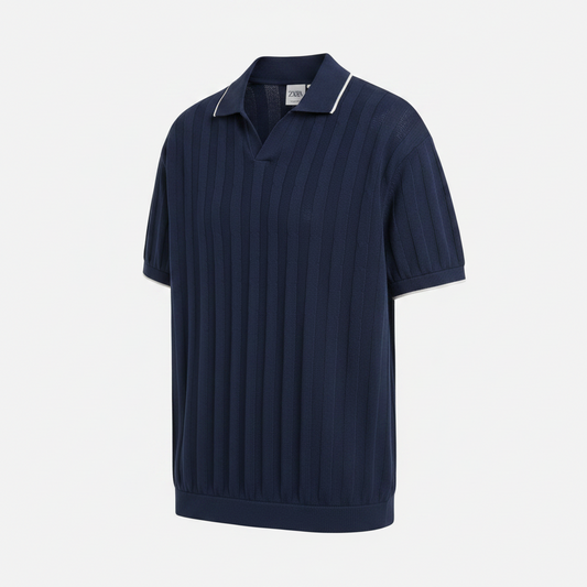 Zara knitted polo Tee - Navy
