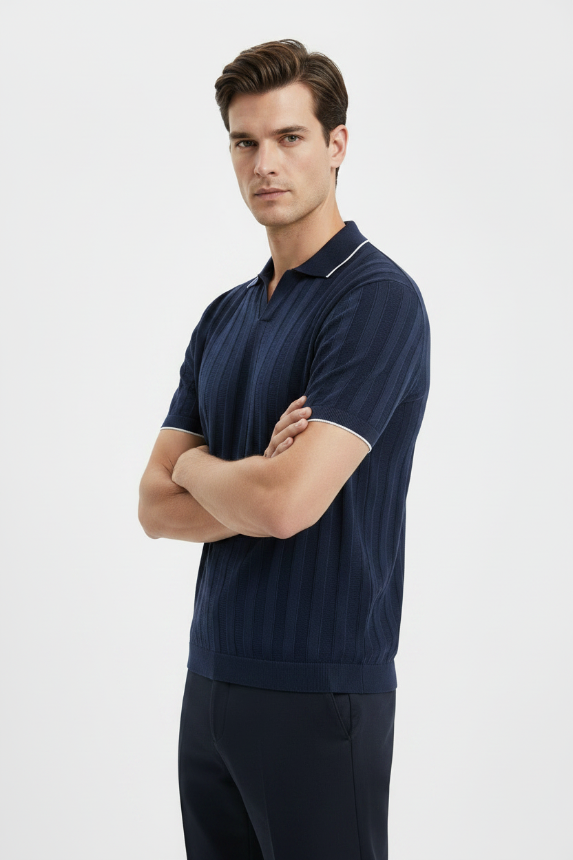 Zara knitted polo Tee - Navy
