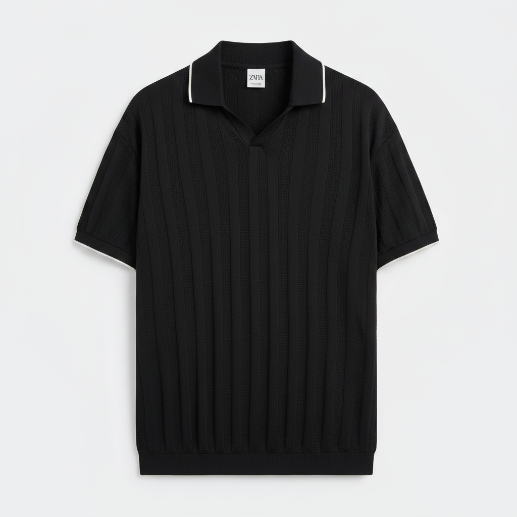 Zara knitted polo Tee - Black