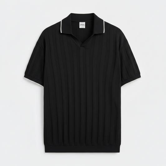 Zara knitted polo Tee - Black