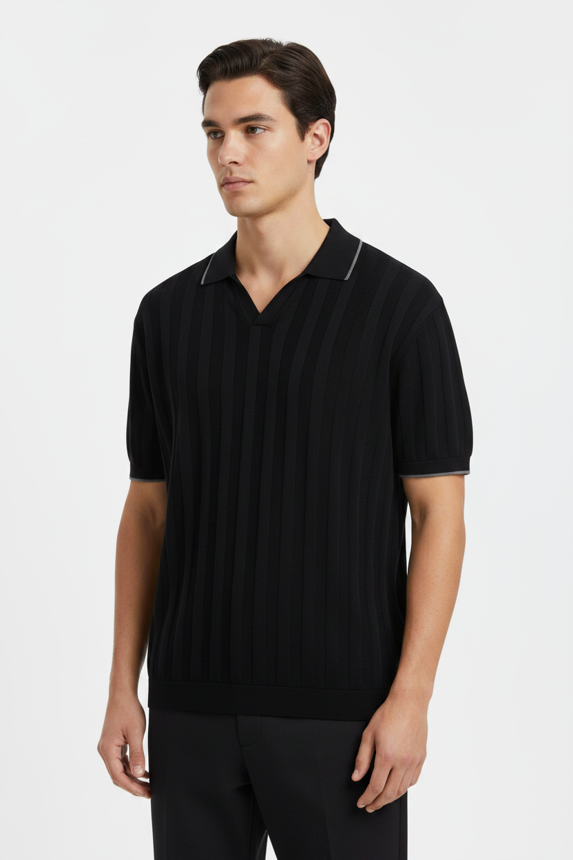 Zara knitted polo Tee - Black