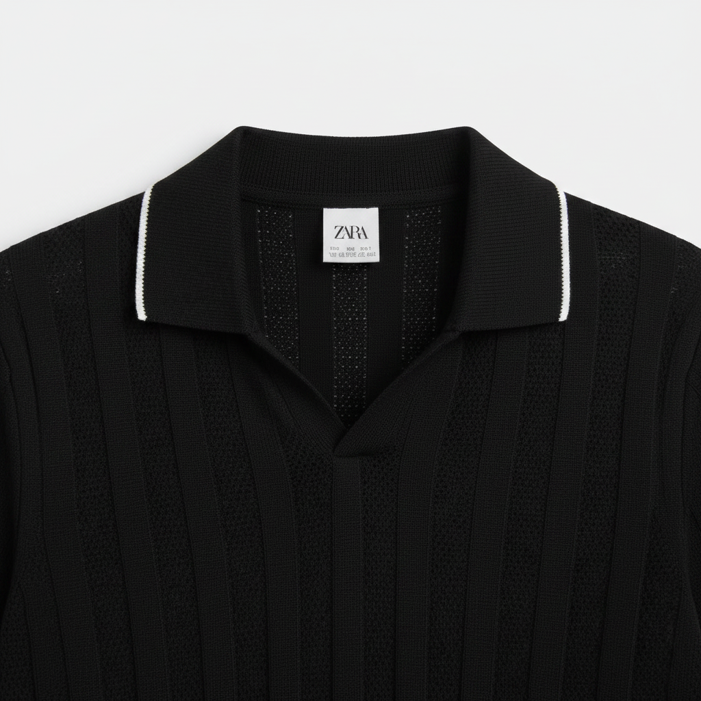 Zara knitted polo Tee - Black