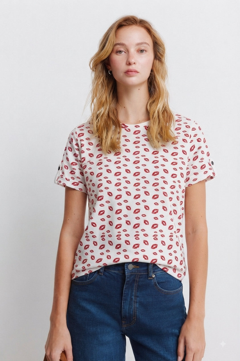 Springfield all-over red lipstick kiss women Tee