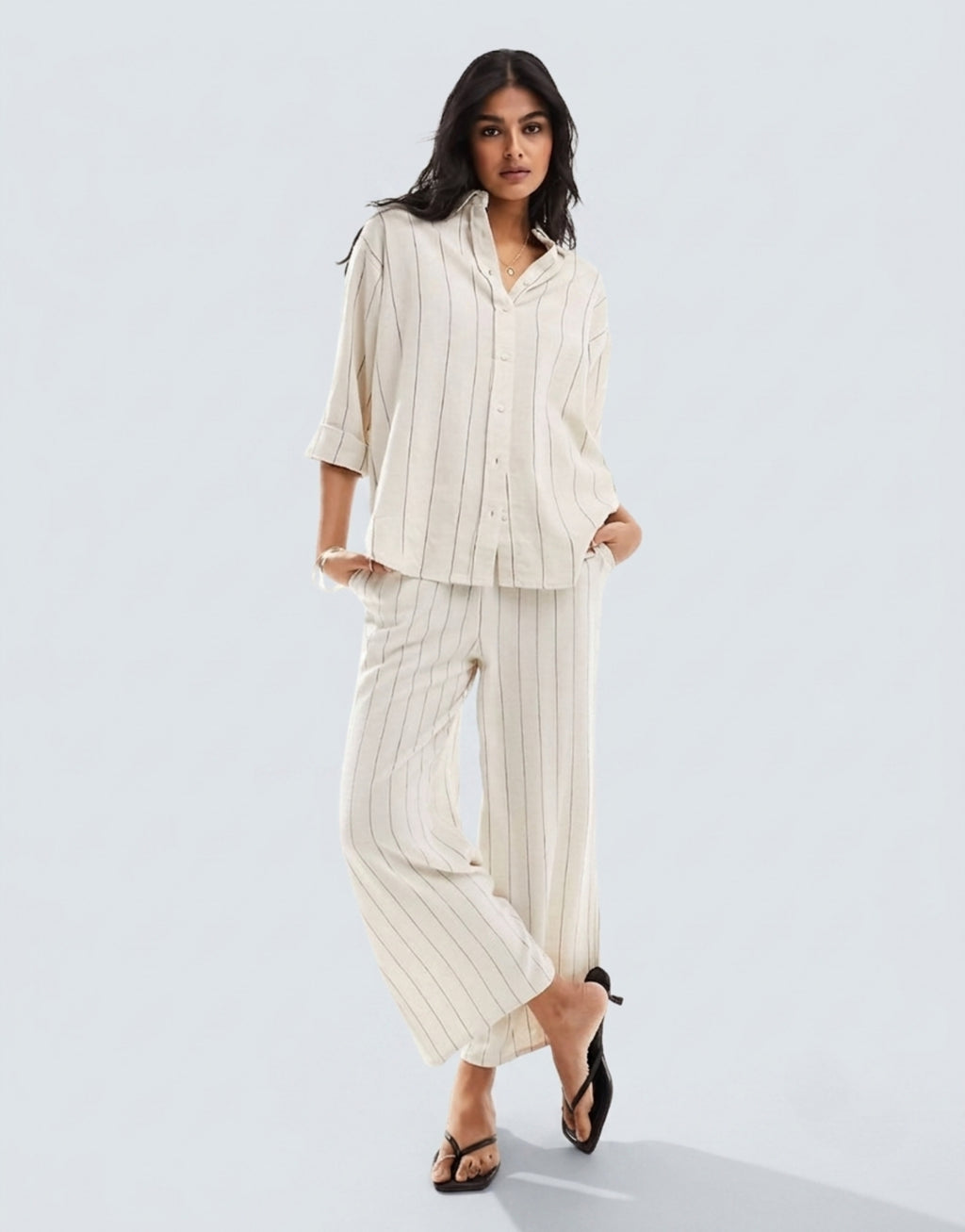 Stradivarius Linen-look flowing shirt - Striped