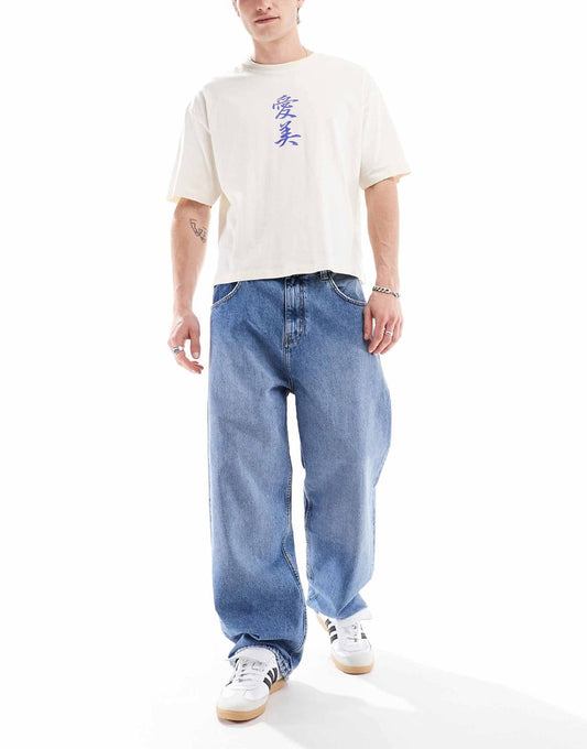 Pull&Bear baggy loose jeans in washed blue