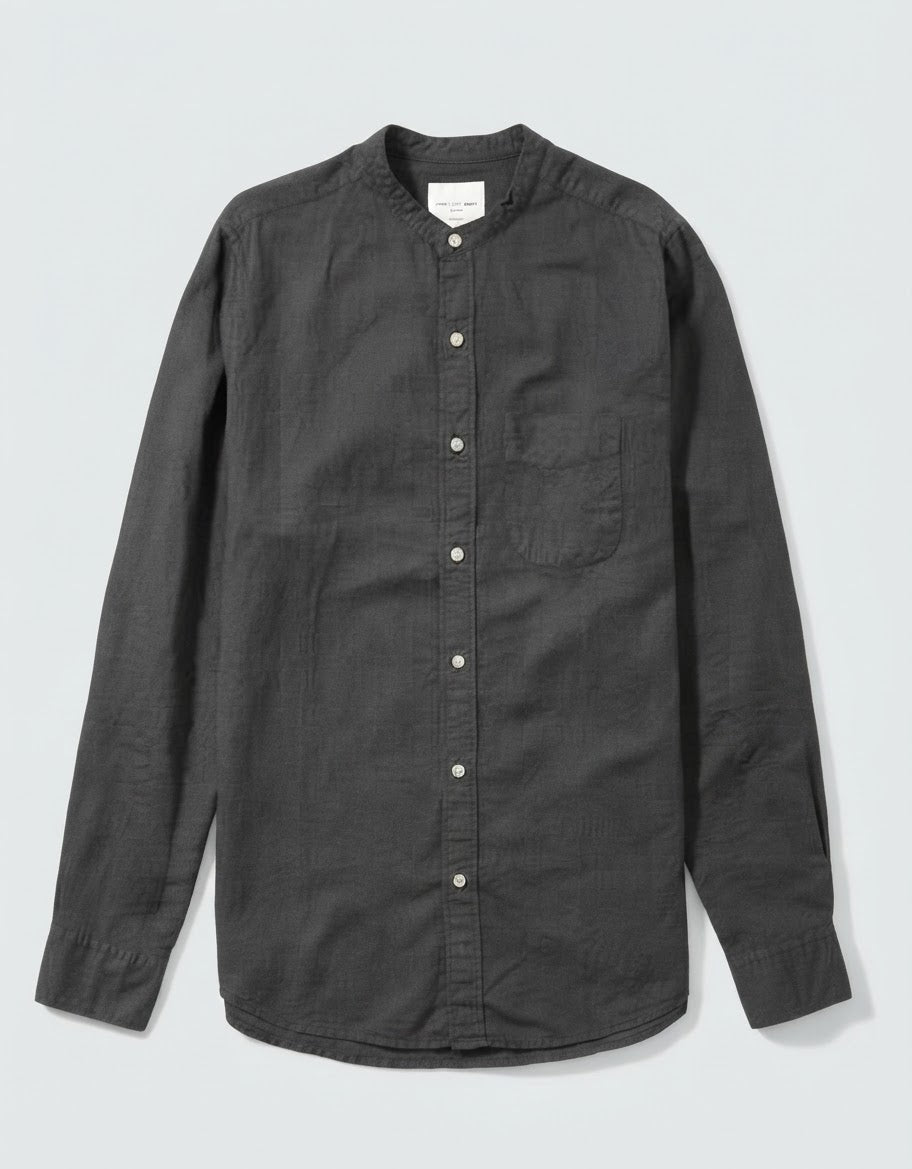 American Eagle linen blend band collar shirt in a solid charcoal gray color