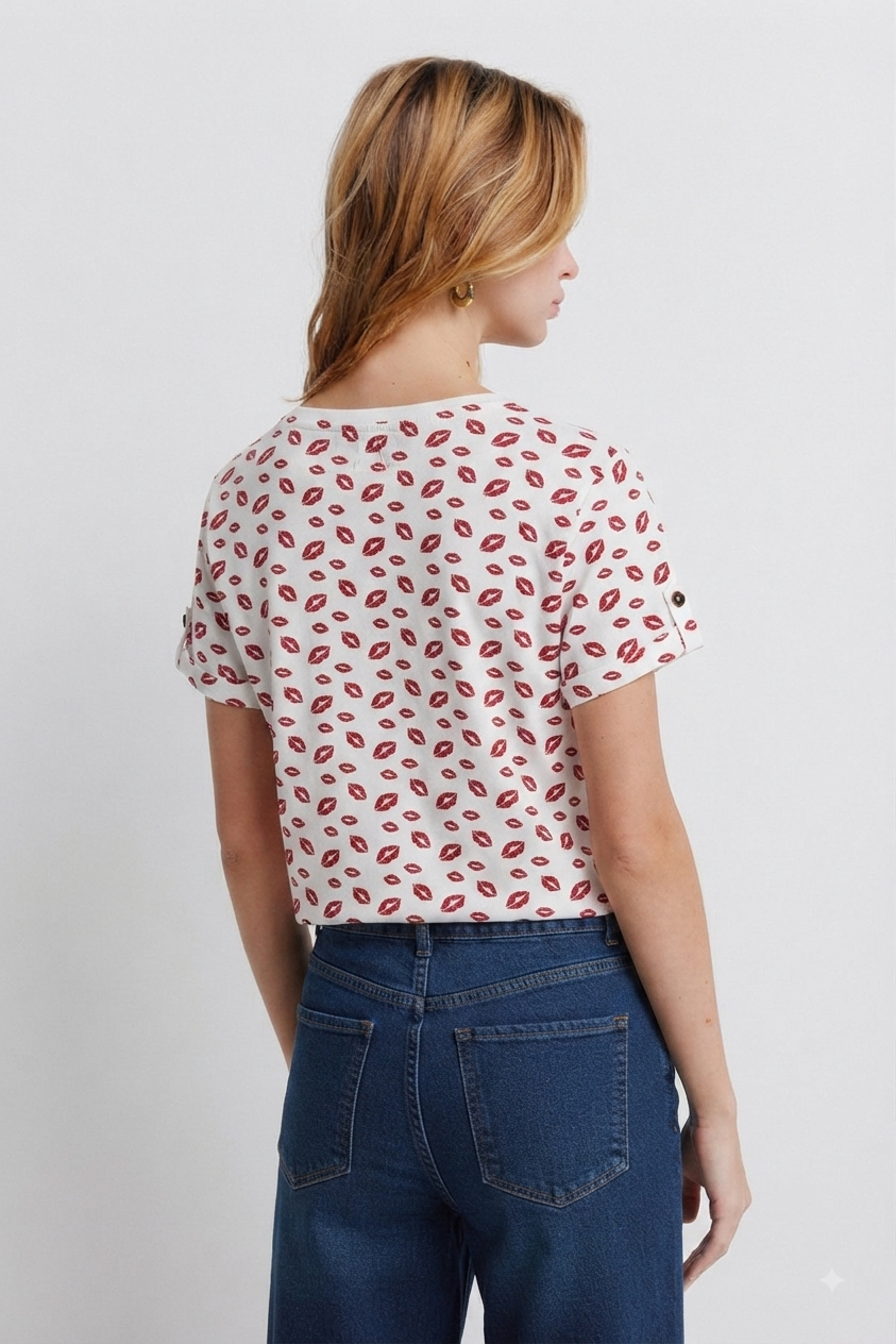 Springfield all-over red lipstick kiss women Tee