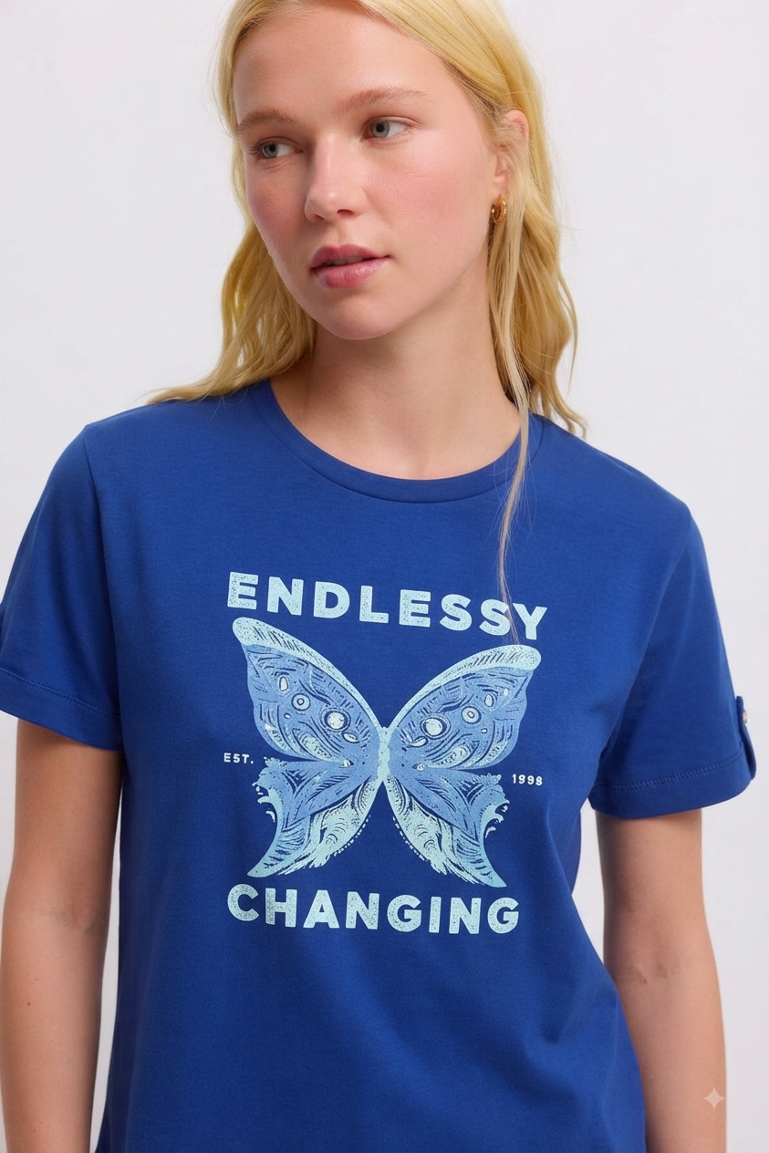 Springfield Casual Butterfly Print Tee for Women