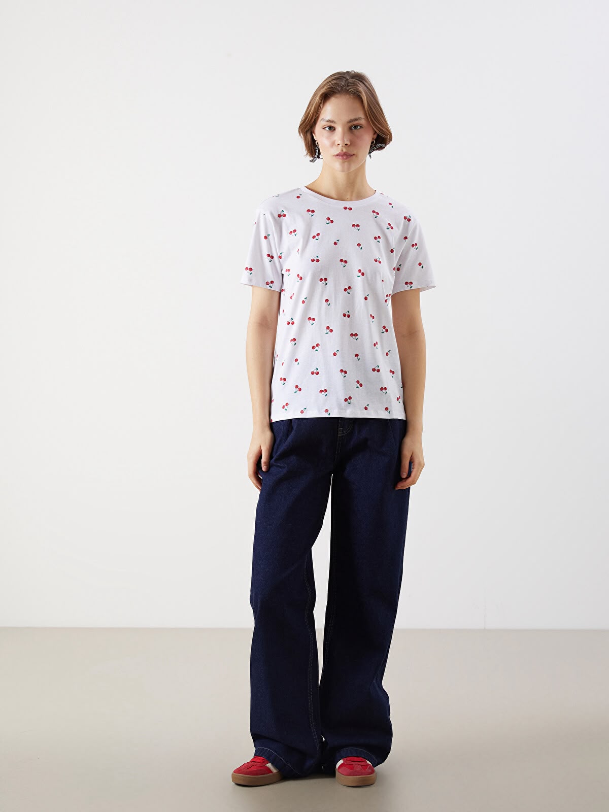 Springfield Casual All-Over Cherry Pattern Crew Neck Tee