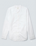 American Eagle Men's Linen Band Collar Button-Up Shirt in white