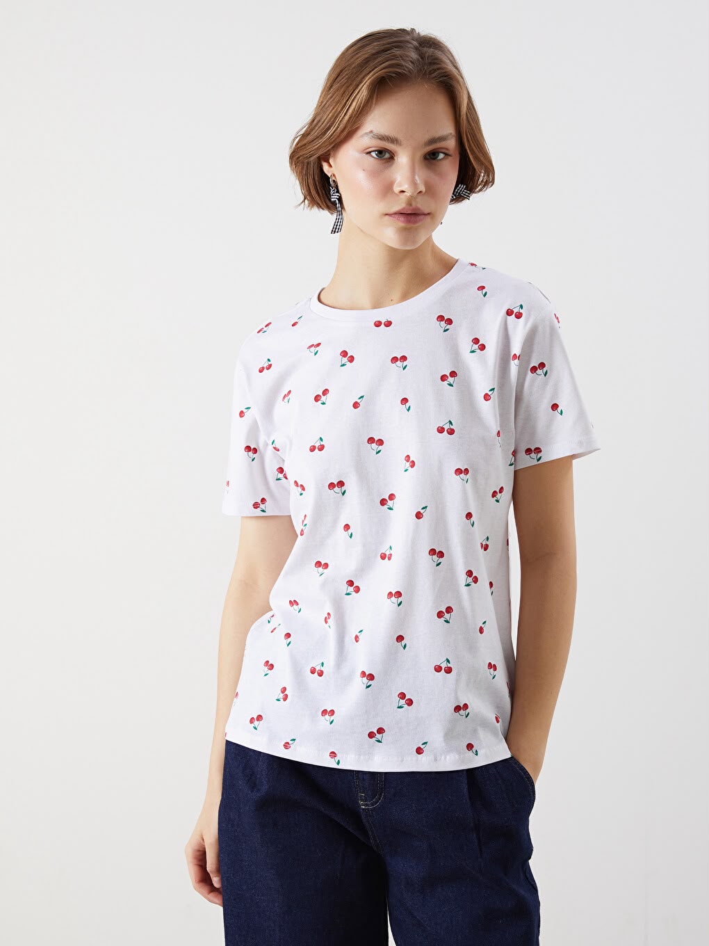 Springfield Casual All-Over Cherry Pattern Crew Neck Tee